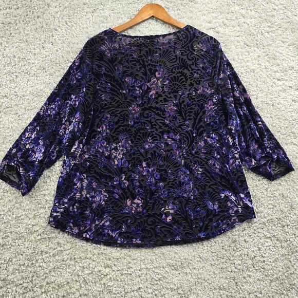 Roz & Ali Women Velvet Burnout Blouse Size 2X Purple 3/4 Sleeve Whimsical Witchy - Picture 8 of 12